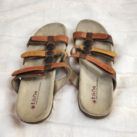 Taos Ramy Willow Leather Sandals Womens 8 EU 39 Brown Red Casual Slide Shoe - Picture 6 of 14